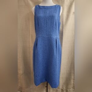 Ann Taylor Women's Blue Brocade Floral Textured Sheath Dress Midi Lined Size 12